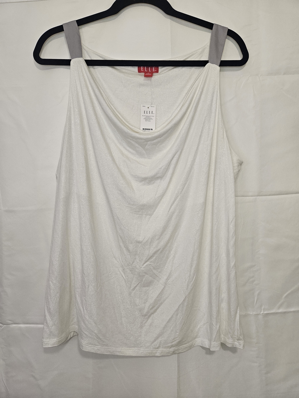 ELLE White Glittery Tank Top with Gray Shoulder Straps Party Festive Casual